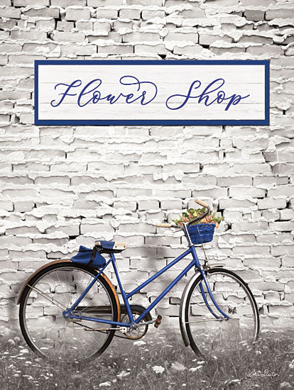 Lori Deiter LD1353 - Flower Shop Bicycle Flower Shop, Bike, Bicycle, Blue & White, Wall from Penny Lane