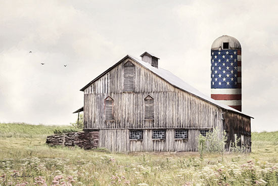 Lori Deiter LD1361 - One Land, One Flag Barn, Farm, Field, Silo, American Flag, USA from Penny Lane