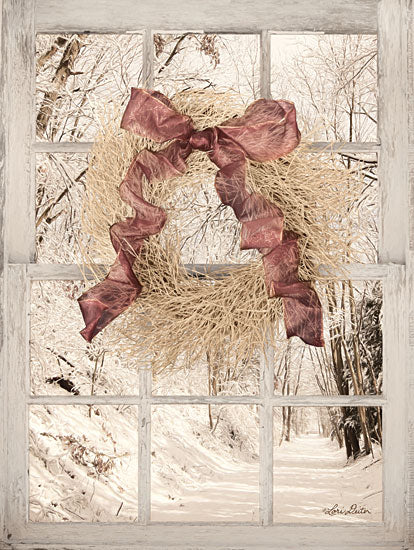 Lori Deiter LD1468 - Snowy Day Window View Wreath, Ribbon, Bow, Window, Winter, Snow, Trees, Path from Penny Lane