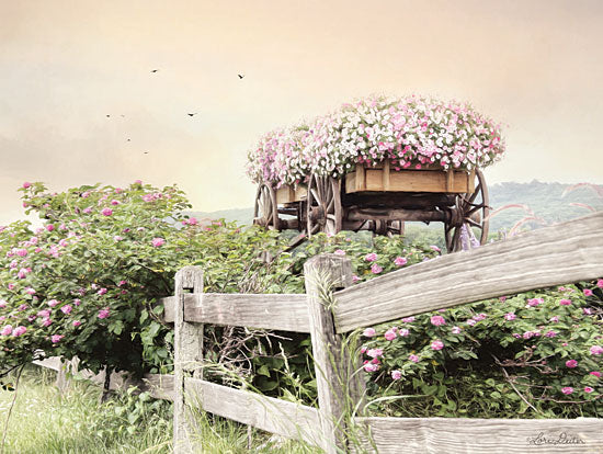 Lori Deiter LD1580 - LD1580 - Flower Wagon  - 16x12 Photography, Flower Wagon, Flowers, Fence, Birds from Penny Lane