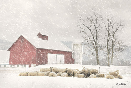 Lori Deiter LD1596 - Talk is Sheep - 18x12 Sheep, Herd of Sheep, Farm, Barn, Snow, Winter, Field from Penny Lane