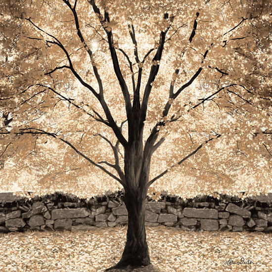 Lori Deiter LD1614 - Gold Canopy Tree - 12x12 Tree, Rock Wall, Sepia, Autumn, Falling Leaves from Penny Lane