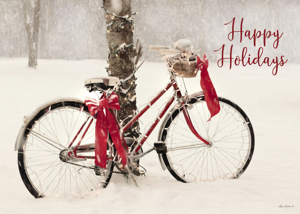 Lori Deiter LD1618 - LD1618 - Happy Holidays Snowy Bike  - 16x12 Christmas, Snow, Bicycle, Sign, Happy Holidays, Calligraphy from Penny Lane