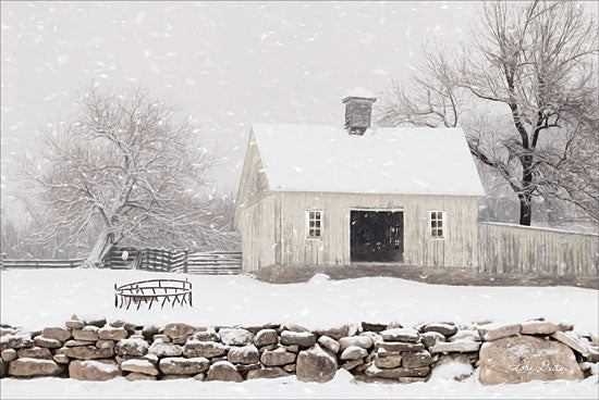 Lori Deiter LD1696 - Virginia Snow Storm - 18x12 Barn, White Barn, Farm, Snow, Winter, Trees, Rock Wall, Photography from Penny Lane