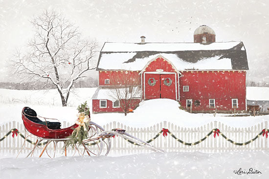 Lori Deiter LD1704 - Christmas Barn with Sleigh - 18x12 Holidays Barn, Farm, Sleigh, Winter, Snow, Christmas from Penny Lane