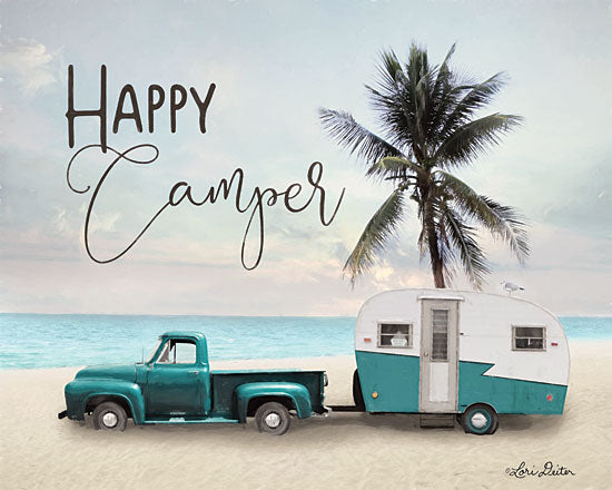 Lori Deiter LD1722 - LD1722 - Happy Camper    - 16x12 Camping, Camper, Truck, Coastal, Palm Tree, Beach, Sand from Penny Lane