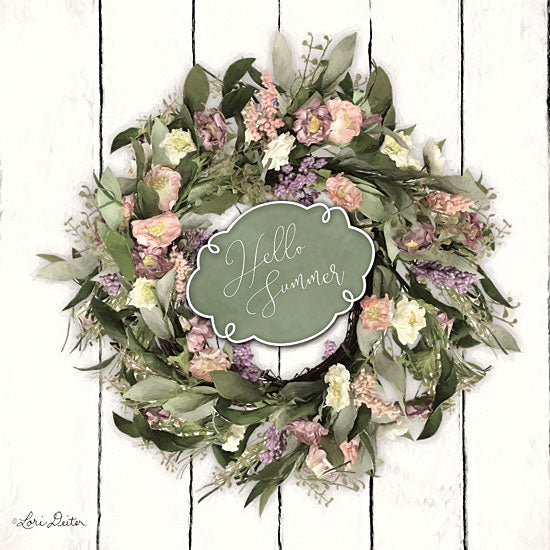 Lori Deiter LD1732 - LD1732 - Hello Summer Wreath - 12x12 Hello Summer, Wreath, Flowers, Greenery, Shiplap from Penny Lane
