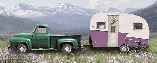Lori Deiter LD1829 - LD1829 - Spring Camping with Bike - 18x6 Spring, Camper, Bicycle, Truck, Vintage, Mountains, Floral from Penny Lane
