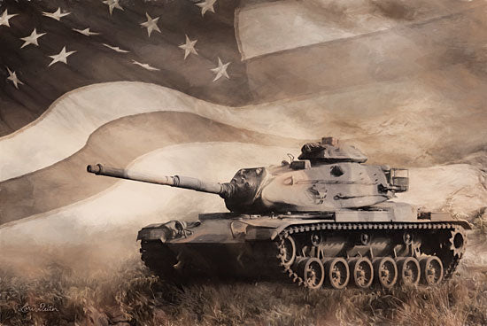 Lori Deiter LD1831 - LD1831 - The Liberator Tank - 18x12 Patriotic, Tank, American Flag, Military, Sepia from Penny Lane