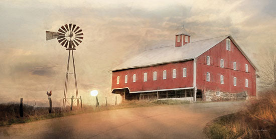 Lori Deiter LD1887 - LD1887 - Here Comes the Sun - 18x9 Barn, Windmill, Country Road, Sun, Rooster, Morning from Penny Lane