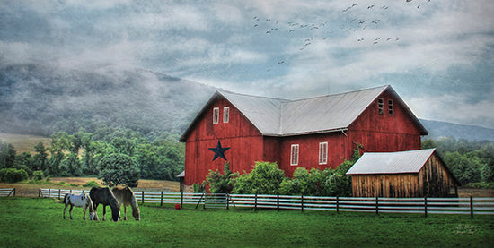 Lori Deiter LD333A - Grazin' Time  Horses, Barn, Barn Star, Farm, Grazing, Field from Penny Lane