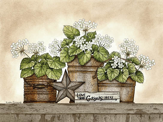Linda Spivey LS1675 - Love Grows Here Geraniums - Bucket, Barn Star, Love Grows Here, Geraniums from Penny Lane Publishing