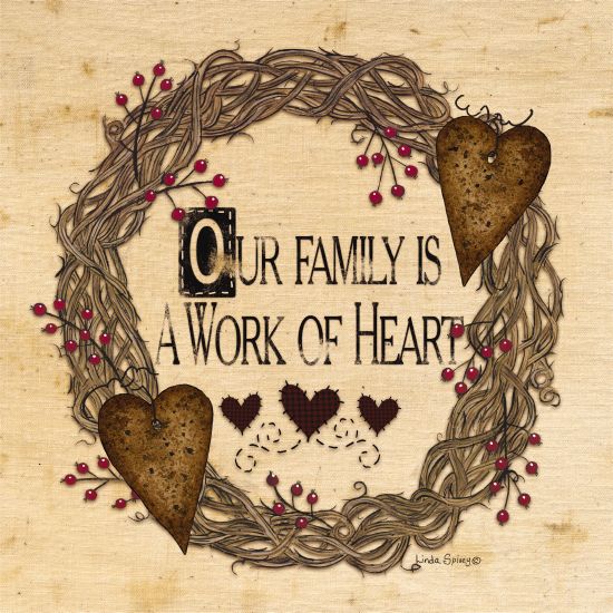Linda Spivey LS1700 - Our Family is a Work of Heart Family Heart, Grapevine Wreath, Rusty Hearts, Berries, Rustic from Penny Lane