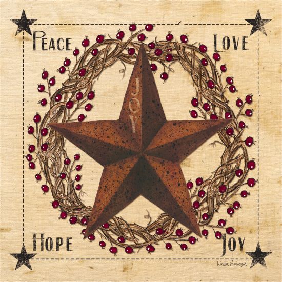 Linda Spivey LS1701 - Peace Love Hope Joy Barn Star, Rusty Star, Grapevine Wreath, Peace, Love, Hope, Joy, Rustic from Penny Lane