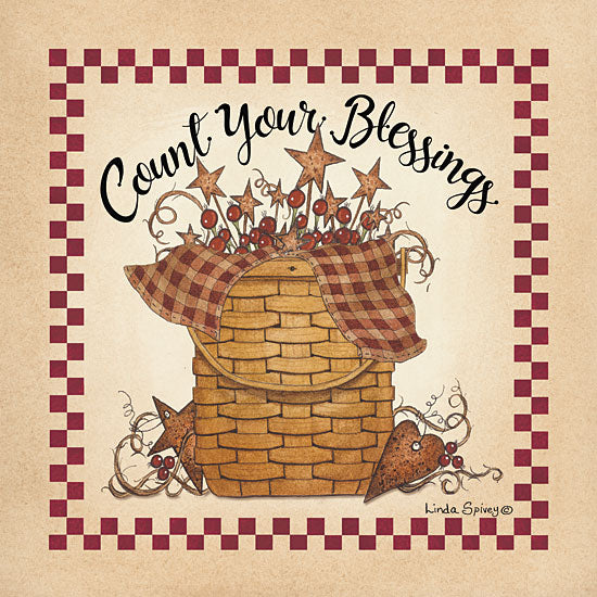 Linda Spivey LS1759 - LS1759 - Count Your Blessings - 12x12 Count Your Blessings, Basket, Rusty Hearts, Checkerboard, Country from Penny Lane
