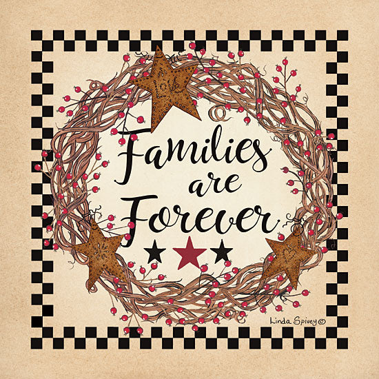 Linda Spivey LS1760 - LS1760 - Family Wreath - 12x12 Grapevine Wreath, Families are Forever, Rusty Hearts, Wreath, Checkerboard from Penny Lane
