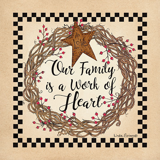 Linda Spivey LS1761 - LS1761 - Our Family Wreath - 12x12 Grapevine Wreath, Our Family, Rusty Hearts, Wreath, Checkerboard from Penny Lane
