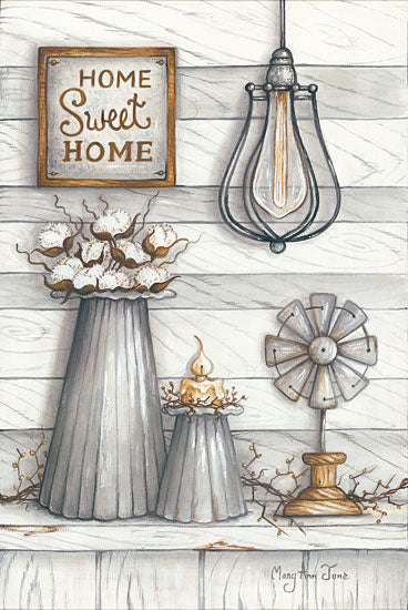 Mary Ann June MARY509 - Home Sweet Home Home Sweet Home, Gray & White, Windmill, Cotton, Candles from Penny Lane