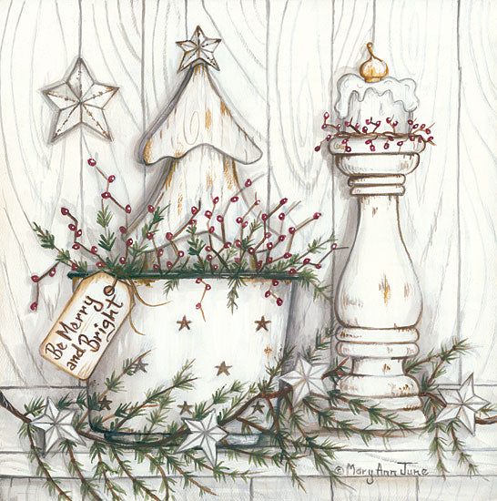 Mary Ann June MARY514 - Be Merry and Bright Country French, Still Life, Holidays, Berries, Pine Sprigs, Candles from Penny Lane