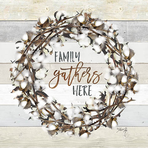 Marla Rae MAZ5001 - Family Gather Here Cotton Wreath - Family, Cotton, Wreath, Wood Planks from Penny Lane Publishing
