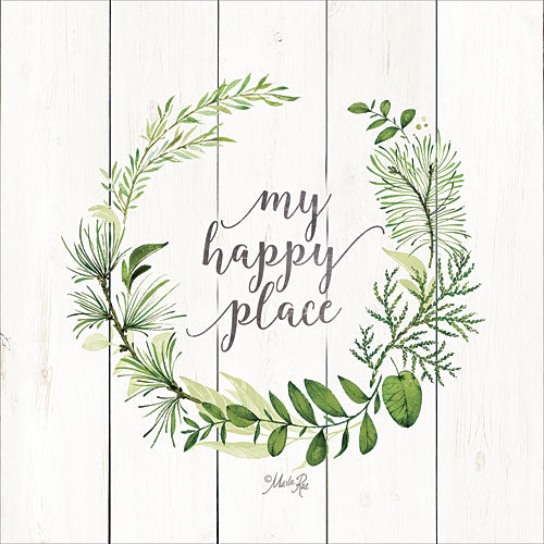 Marla Rae MAZ5068GP - My Happy Place Wreath - Typography, Leaves, Wreath, Inspirational from Penny Lane Publishing