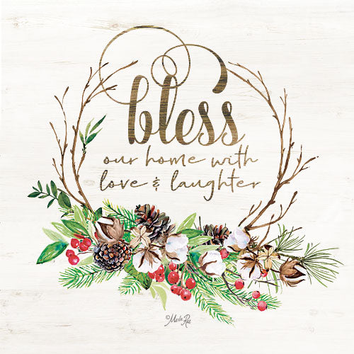 Marla Rae MAZ5153 - Bless Our Home Christmas Foliage - Bless, Holidays, Greenery, Pine Cones, Cotton, Wreath from Penny Lane Publishing