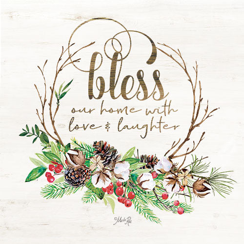 Marla Rae MAZ5153GP - Bless Our Home Christmas Foliage - Bless, Holidays, Greenery, Pine Cones, Cotton, Wreath from Penny Lane Publishing