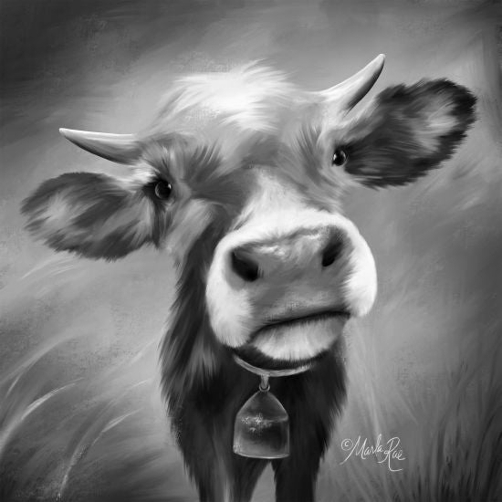 Marla Rae MAZ5322 - Moomoo  Cow, Cowbell, Flowers, Portrait, Farm, Black & White from Penny Lane