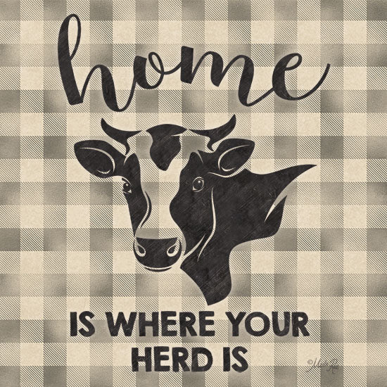 Marla Rae MAZ5348 - Home is Where Your Herd Is Home, Herd, Cow, Calligraphy, Brown & White, Humorous from Penny Lane