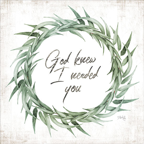 Marla Rae MAZ5490 - MAZ5490 - God Knew I Needed You Eucalyptus - 12x12 God Knew I Needed You, Eucalyptus, Wreath, Typography, Signs from Penny Lane