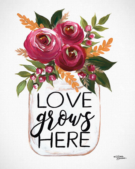 Michele Norman MN119 - Love Grows Here - 12x16 Glass Jar, Flowers, Love Grows Here, Country French from Penny Lane