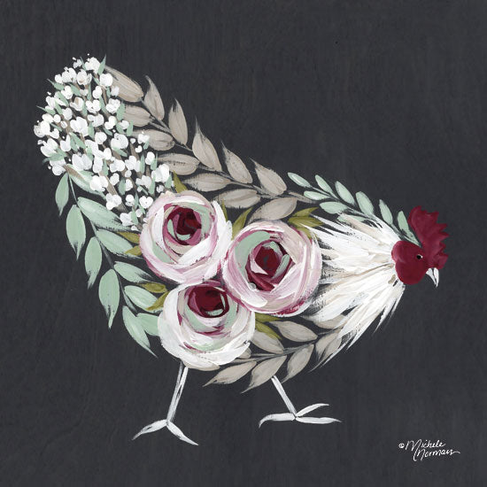 Michele Norman MN134 - Floral Hen Mint and Pink - 12x12 Rooster, Flowers, Botanical, Farm, Whimsical, Chalkboard from Penny Lane