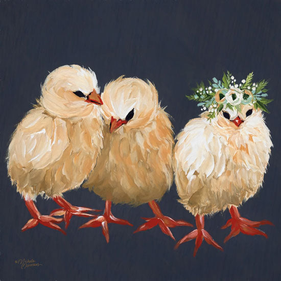 Michele Norman MN144 - Chick Trio - 12x12 Chicks, Baby Chickens, Chickens, Floral Crown, Chalkboard from Penny Lane