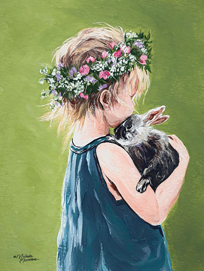 Michele Norman MN148 - Girl with Bunny - 12x16 Girl, Floral Crown, Bunny, Rabbit, Little Girl, Figurative from Penny Lane