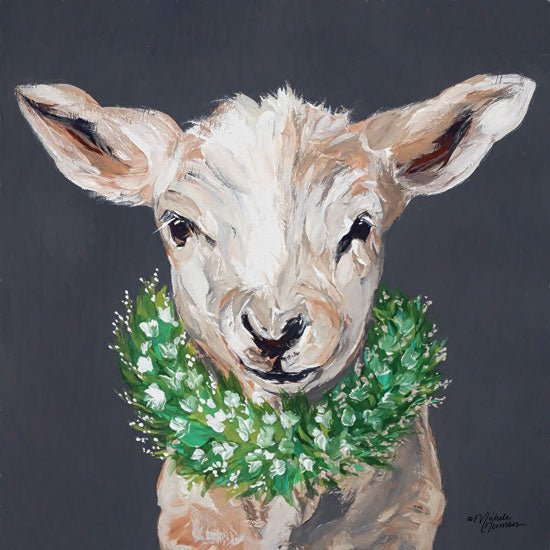 Michele Norman MN149 - Spring Lamb - 12x12 Spring, Lamb, Spring, Wreath, White Flowers, Chalkboard, Silhouette from Penny Lane