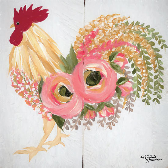 Michele Norman MN159 - Floral Rooster on White - 12x12 Rooster, Flowers, Botanical, Farm, Whimsical from Penny Lane