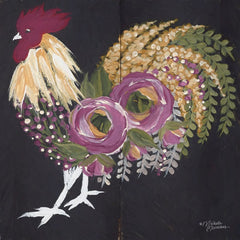 MN161 - Floral Rooster on Black - 12x12