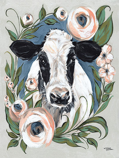 Michele Norman MN163 - Vintage Frame Cow - 12x16 Cow, Farm Animal, Flowers, Wreath, Vintage from Penny Lane