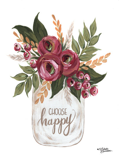 Michele Norman MN169 - MN169 - Choose Happy Flowers - 12x16 Choose Happy, Flowers, Glass Jar, Botanical from Penny Lane