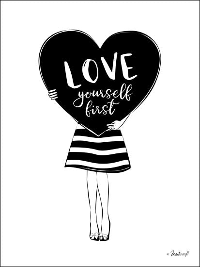 Martina Pavlova PAV113 - Love Yourself First - 12x16 Love, Heart, Woman, Signs, Black & White from Penny Lane