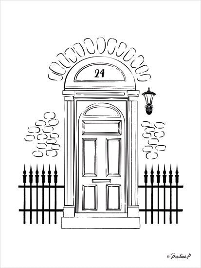 Martina Pavlova PAV162 - London Door - 12x16 Front Door, London, Iron Fence, Black & White from Penny Lane