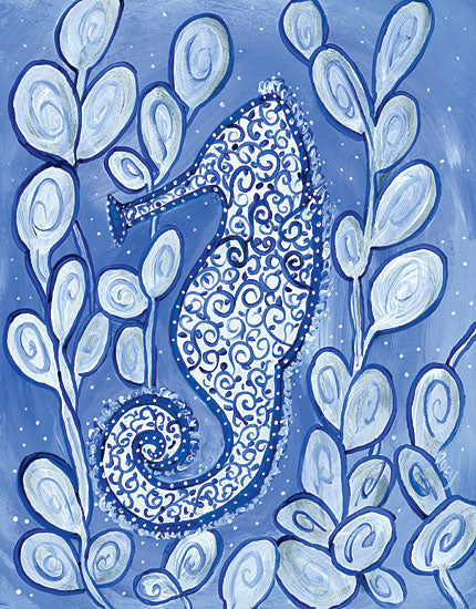 Roey Ebert REAR260 - Whimsical Seahorse - 12x16 Seahorse, Coastal, Blue and White, Seaweed from Penny Lane