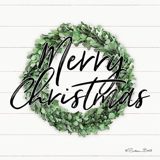Susan Ball SB638 - Merry Christmas Boxwood Wreath - 12x12 Holidays, Wreath, Greenery, Merry Christmas, Shiplap from Penny Lane