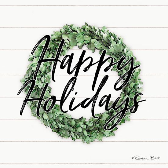 Susan Ball SB639 - Happy Holidays Boxwood Wreath - 12x12 Holidays, Wreath, Greenery, Happy Holidays, Shiplap from Penny Lane