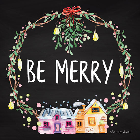Seven Trees Design ST341 - Be Merry Wreath Chalkboard, Holiday, Be Merry, Wreath, Houses from Penny Lane