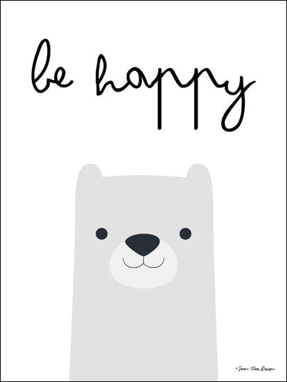 Seven Trees Design ST369 - Be Happy Be Happy, Bear, Babies, Kid's Art, Black & White from Penny Lane