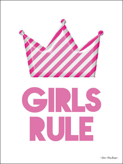 Seven Trees Design ST377 - Girls Rule Girls Rule, Crown, Pink & White, Kid's Art from Penny Lane