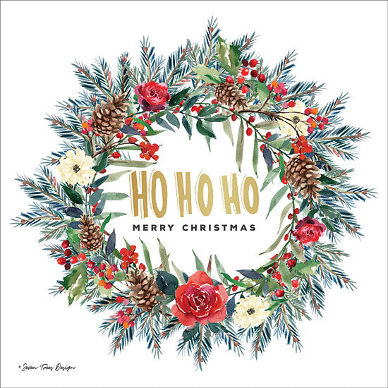 Seven Trees Design ST453 - ST453 - Ho Ho Ho Wreath - 12x12 Signs, Wreath, Christmas, Flowers, Ho Ho Ho, Typography from Penny Lane