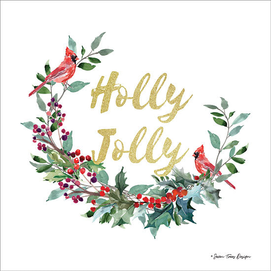 Seven Trees Design ST455 - ST455 - Holly Jolly Cardinal Wreath - 12x12 Signs, Wreath, Cardinals, Christmas, Christmas Ivy, Typography from Penny Lane