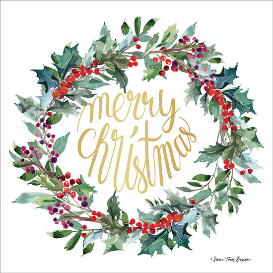 Seven Trees Design ST457 - ST457 - Merry Christmas Holly Wreath - 12x12 Signs, Christmas, Christmas Ivy, Wreath, Typography from Penny Lane